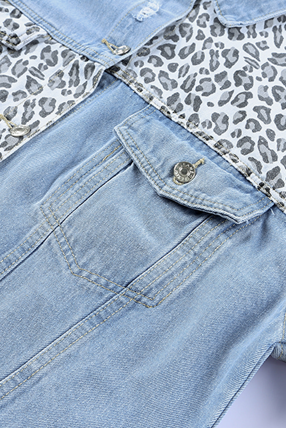 Blue Plus Size Leopard Ripped Cropped Denim Jacket - KaleaBoutique.com