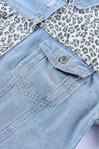 Blue Plus Size Leopard Ripped Cropped Denim Jacket - KaleaBoutique.com
