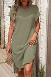 KaleaBoutique Stylish Waffle Texture Curved Hem Side Slit T-shirt Dress - KaleaBoutique.com