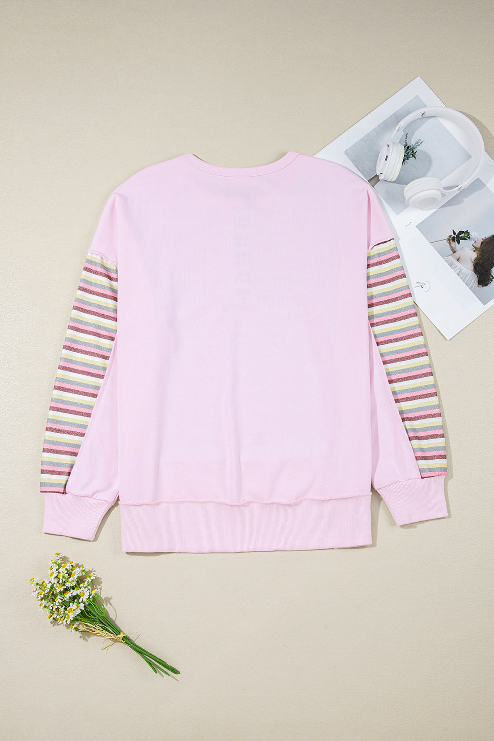 KaleaBoutique Stylish Exposed Seam Color Block Striped Patchwork Loose Henley Sweatshirt - KaleaBoutique.com