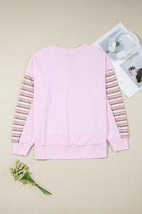 KaleaBoutique Stylish Exposed Seam Color Block Striped Patchwork Loose Henley Sweatshirt - KaleaBoutique.com