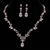 Diamond CZ Crystal Bridal 3 PC Necklace Set, Gem Flower Wedding Jewelry Set, 14K Gold Plated Necklace and Earring Set - KaleaBoutique.com