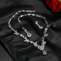 Diamond CZ Crystal Bridal 3 PC Necklace Set, Gem Flower Wedding Jewelry Set, 14K Gold Plated Necklace and Earring Set - KaleaBoutique.com