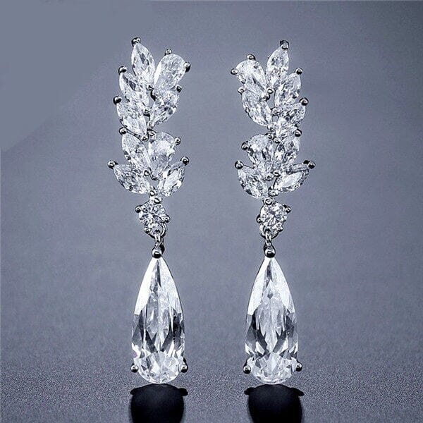 Diamond CZ Crystal Dangle Earrings, Bridesmaid Crystal Ear Studs, Wedding or Prom 14K Gold Plated Earrings - KaleaBoutique.com