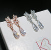 Diamond Crystal Dangle Earrings, Wedding CZ Diamond Tassel Ear Studs, Bridal or Bridesmaid 14K Gold Plated Copper Floral Earrings - KaleaBoutique.com