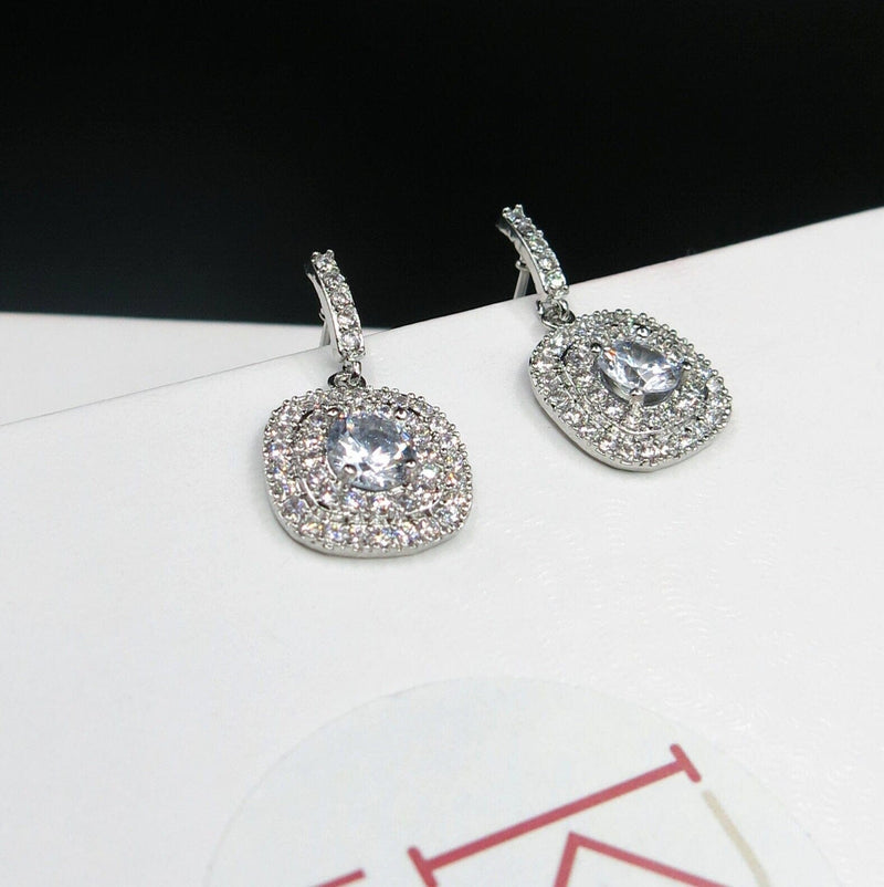 Diamond CZ Square Dangle Earrings, Wedding Crystal Studded Earrings, Minimalist 14K Gold Plated Ear Studs - KaleaBoutique.com