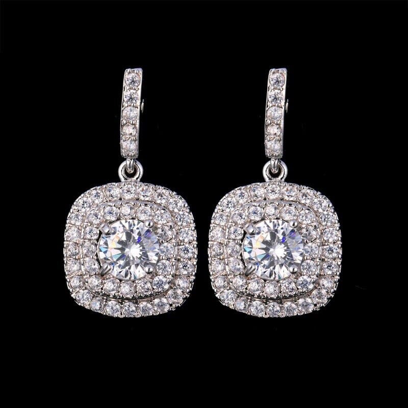 Diamond CZ Square Dangle Earrings, Wedding Crystal Studded Earrings, Minimalist 14K Gold Plated Ear Studs - KaleaBoutique.com