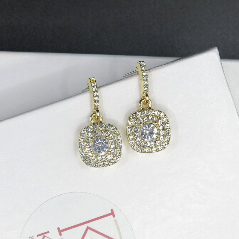 Diamond Crystal Dangle Stud Earrings, Wedding CZ Diamond Studded Earrings, Minimalist Bridal or Bridesmaid 14K Gold Plated Copper Ear Studs - KaleaBoutique.com
