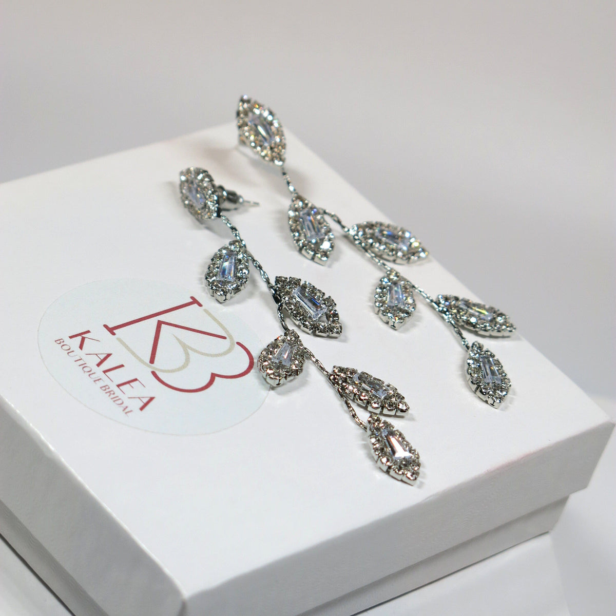 Diamond CZ Crystal Leaf Studs, Wedding Dangle Leaf Earrings, Bridal or Bridesmaids 14K Gold Plated Earrings - KaleaBoutique.com