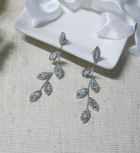 Diamond CZ Crystal Leaf Studs, Wedding Dangle Leaf Earrings, Bridal or Bridesmaids 14K Gold Plated Earrings - KaleaBoutique.com