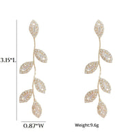 Diamond CZ Crystal Leaf Studs, Wedding Dangle Leaf Earrings, Bridal or Bridesmaids 14K Gold Plated Earrings - KaleaBoutique.com