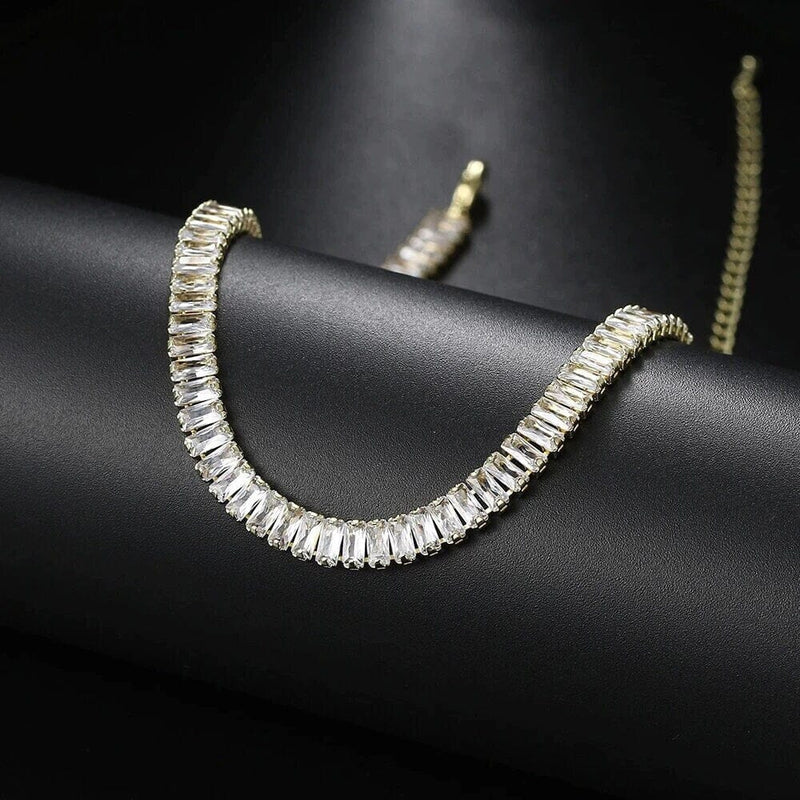 Diamond CZ Crystal Tennis Necklace, 14K Gold Plated Crystal Necklace, Baguette Cut Crystal Fashion Jewelry - KaleaBoutique.com