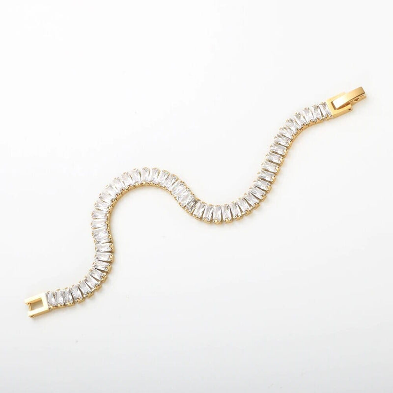 Diamond CZ Crystal Tennis Necklace, 14K Gold Plated Crystal Necklace, Baguette Cut Crystal Fashion Jewelry - KaleaBoutique.com