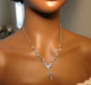 Diamond Gem Leaf Shape Bridal Y-Necklace 3 PC Jewelry Set, Platinum Plated Statement Necklace for Bride, Wedding Necklace Gift for Bride - KaleaBoutique.com