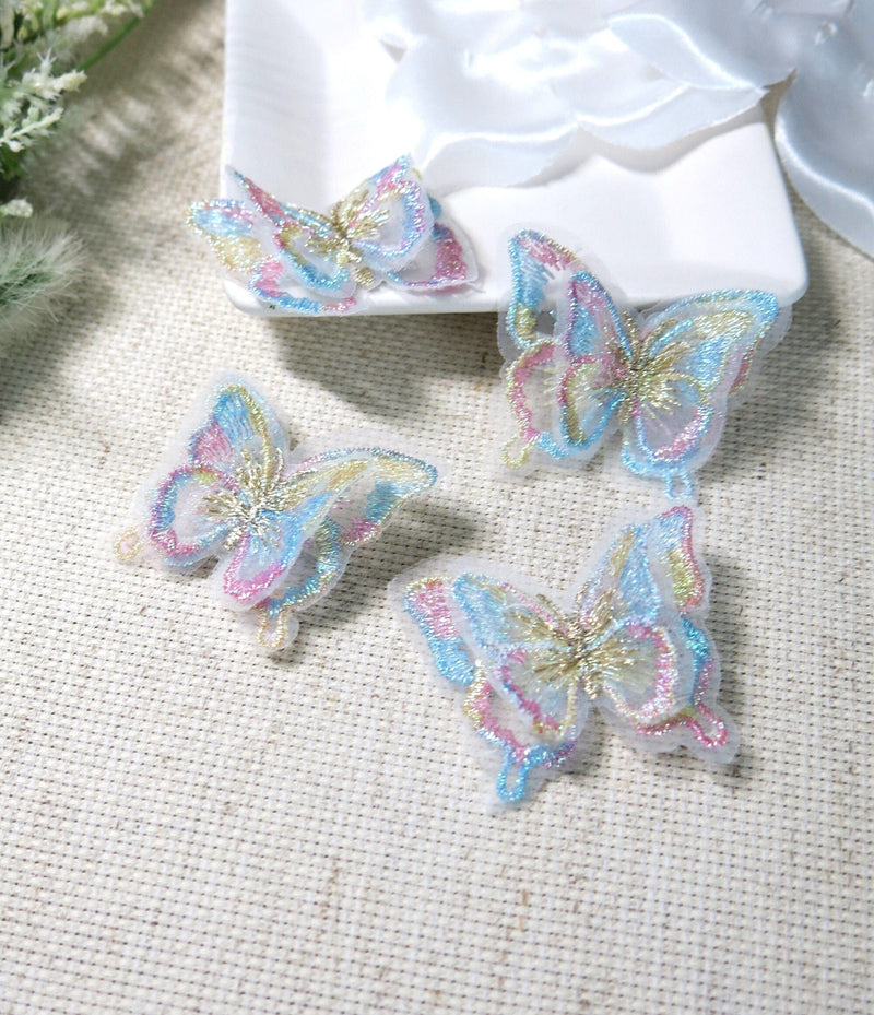 Double Butterfly 4 PC Hair Clip Set, Wedding Embroidered Chiffon Hairclips, Lace Butterfly Bridal Hair Cliips - KaleaBoutique.com