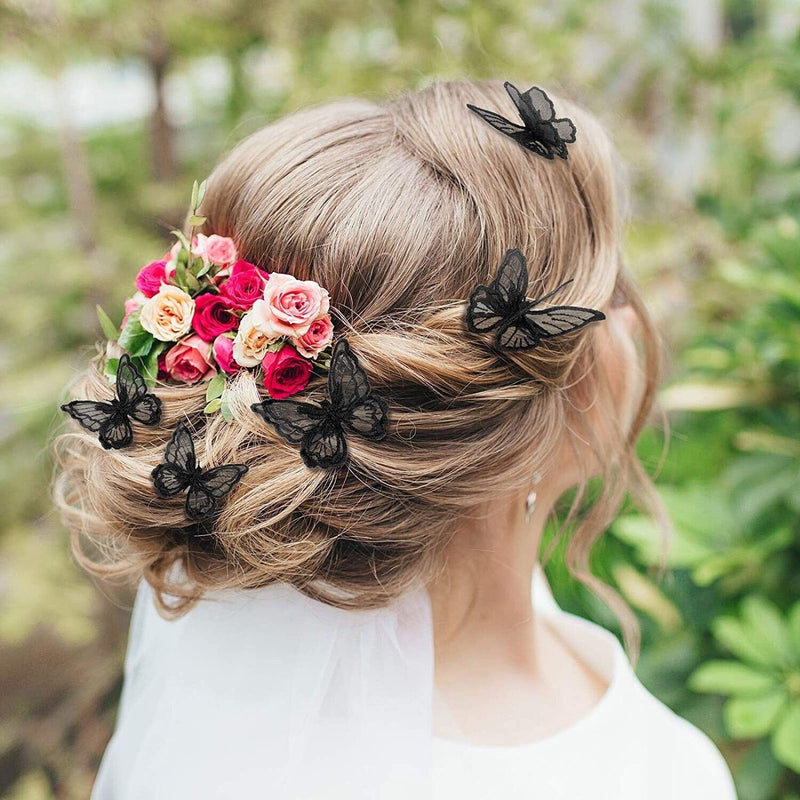 Double Butterfly 4 PC Hair Clip Set, Wedding Embroidered Chiffon Hairclips, Lace Butterfly Bridal Hair Cliips - KaleaBoutique.com