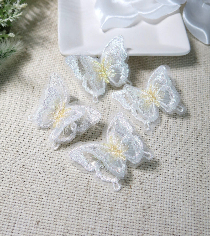 Double Butterfly 4 PC Hair Clip Set, Wedding Embroidered Chiffon Hairclips, Lace Butterfly Bridal Hair Cliips - KaleaBoutique.com