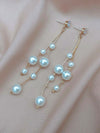 Dual Strand Pearl Earrings, S925 Silver Post Floating Pearl Earrings, 14K Gold Plated Bridal Dangle Ear Studs - KaleaBoutique.com