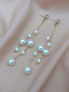 Double Gold Strand Pearl Earrings, S925 Silver Post Floating Multi Size Pearl Studs, 14K Gold Plated Bridal Long Dangle Chain Stud Earrings - KaleaBoutique.com