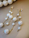 Dual Strand Pearl Earrings, S925 Silver Post Floating Pearl Earrings, 14K Gold Plated Bridal Dangle Ear Studs - KaleaBoutique.com