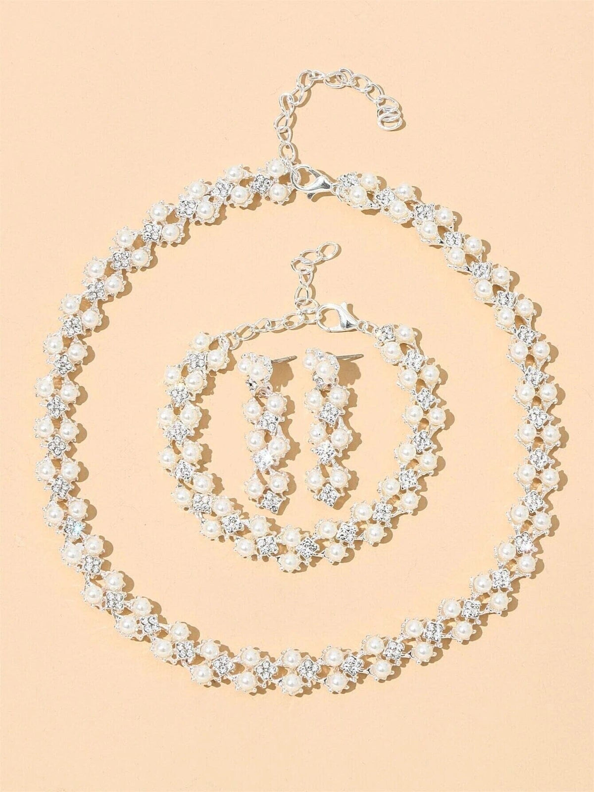 Double Layer Pearl 4 PC Jewelry Set, Pearl and Crystal 4 PC Wedding Jewelry, Bridal Pearl Necklace, Earrings and Bracelet Set - KaleaBoutique.com