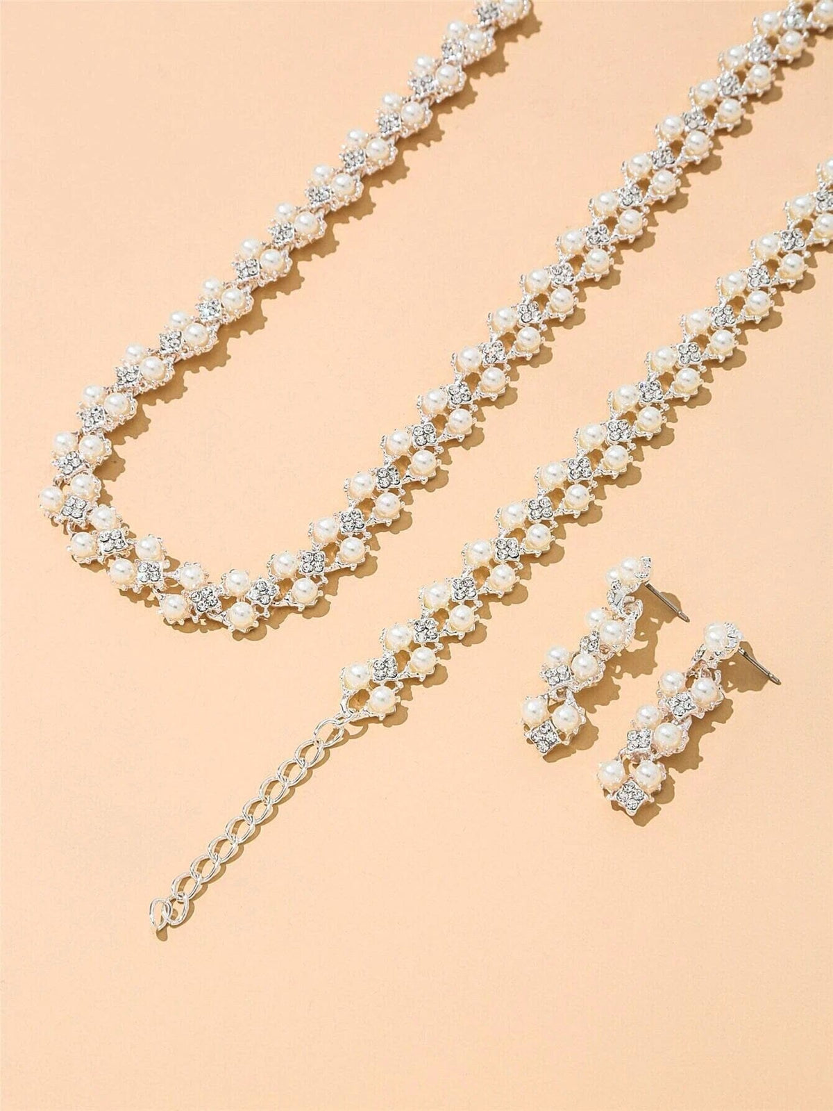 Double Layer Pearl 4 PC Jewelry Set, Pearl and Crystal 4 PC Wedding Jewelry, Bridal Pearl Necklace, Earrings and Bracelet Set - KaleaBoutique.com