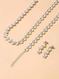 Double Layer Pearl 4 PC Jewelry Set, Pearl and Crystal 4 PC Wedding Jewelry, Bridal Pearl Necklace, Earrings and Bracelet Set - KaleaBoutique.com