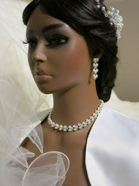 Double Layer Pearl 4 PC Jewelry Set, Pearl and Crystal 4 PC Wedding Jewelry, Bridal Pearl Necklace, Earrings and Bracelet Set - KaleaBoutique.com