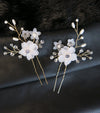 Double Flower Crystal 2 PC Hairpin Set, Bridal Pearl Flower Hair Pins, Wedding Pearl Floral Hair Pin Set - KaleaBoutique.com