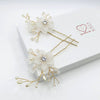 Double Flower Crystal 2 PC Hairpin Set, Bridal Pearl Flower Hair Pins, Wedding Pearl Floral Hair Pin Set - KaleaBoutique.com