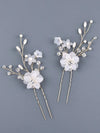 Double Layer White Flower Crystal 2 PC Hairpin Set, Bridal Gold Wire Pearl Flower Hairpieces, Wedding Pearl Floral Hair Pin Set - KaleaBoutique.com