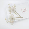 Double Layer White Flower Crystal 2 PC Hairpin Set, Bridal Gold Wire Pearl Flower Hairpieces, Wedding Pearl Floral Hair Pin Set - KaleaBoutique.com
