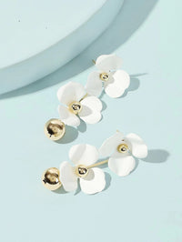 Double White Flower Bridal Earrings, Floral Dangle Wedding Earrings, Cascading Flowers Large Earrings for Bride - KaleaBoutique.com
