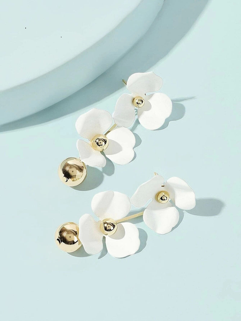 Double White Flower Bridal Earrings, Floral Dangle Wedding Earrings, Cascading Flowers Large Earrings for Bride - KaleaBoutique.com