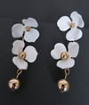 Double White Flower Bridal Earrings, Floral Dangle Wedding Earrings, Cascading Flowers Large Earrings for Bride - KaleaBoutique.com