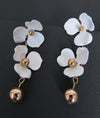 Double White Flower Bridal Earrings, Floral Dangle Wedding Fashion Studs, Cascading Flowerheads Bridal Statement Stud Earrings - KaleaBoutique.com