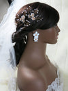 Double White Flower Earrings, Wedding Floral Dangle Studs, Bridal Flower Dangle Stud Earrings - KaleaBoutique.com