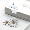 Double White Flower Earrings, Wedding Floral Dangle Studs, Bridal Flower Dangle Stud Earrings - KaleaBoutique.com