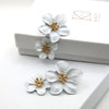 Double White Flower Earrings, Wedding Floral Dangle Studs, Bridal Flower Dangle Stud Earrings - KaleaBoutique.com