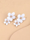 Double White Flower Earrings, Wedding Floral Dangle Studs, Bridal Flower Dangle Stud Earrings - KaleaBoutique.com