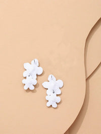 Double White Flower Earrings, Wedding Floral Dangle Studs, Bridal Flower Dangle Stud Earrings - KaleaBoutique.com