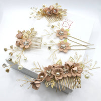 Dusty Pink Flower Bridal Hair Comb, Bridesmaid Floral Blush Hairpieces, Wedding Pink Flower Wire Hairpins - KaleaBoutique.com