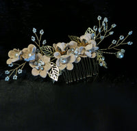 Dusty Pink Flower Bridal Hair Comb, Bridesmaid Floral Blush Hairpieces, Wedding Pink Flower Wire Hairpins - KaleaBoutique.com