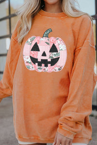 Orange Patchwork Pumpkin Corduroy Ribbed Halloween Tunic Sweatshirt - KaleaBoutique.com