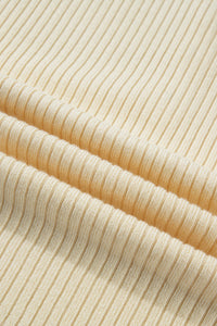 KaleaBoutique Comfortable V Neck Ribbed Knit Striped Trim Short Sleeve Sweater - KaleaBoutique.com