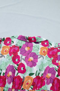 KaleaBoutique Stylish Vibrant Floral Print V Neck Zip Up Puffy Half Sleeve Dress - KaleaBoutique.com