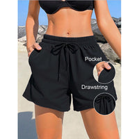 Women's Black Drawstring Swim Shorts with Pockets - KaleaBoutique.com