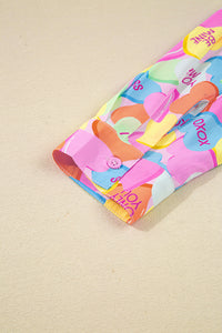 KaleaBoutique Comfortable Valentines Candy Heart V Neck Collared Tunic Shirt and Shorts 2pcs Pajama Set - KaleaBoutique.com