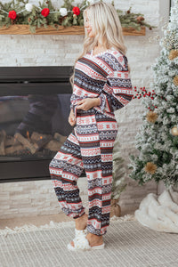 KaleaBoutique Comfortable Retro Christmas Pattern Loose Pullover 2pcs Lounge Pant Set - KaleaBoutique.com