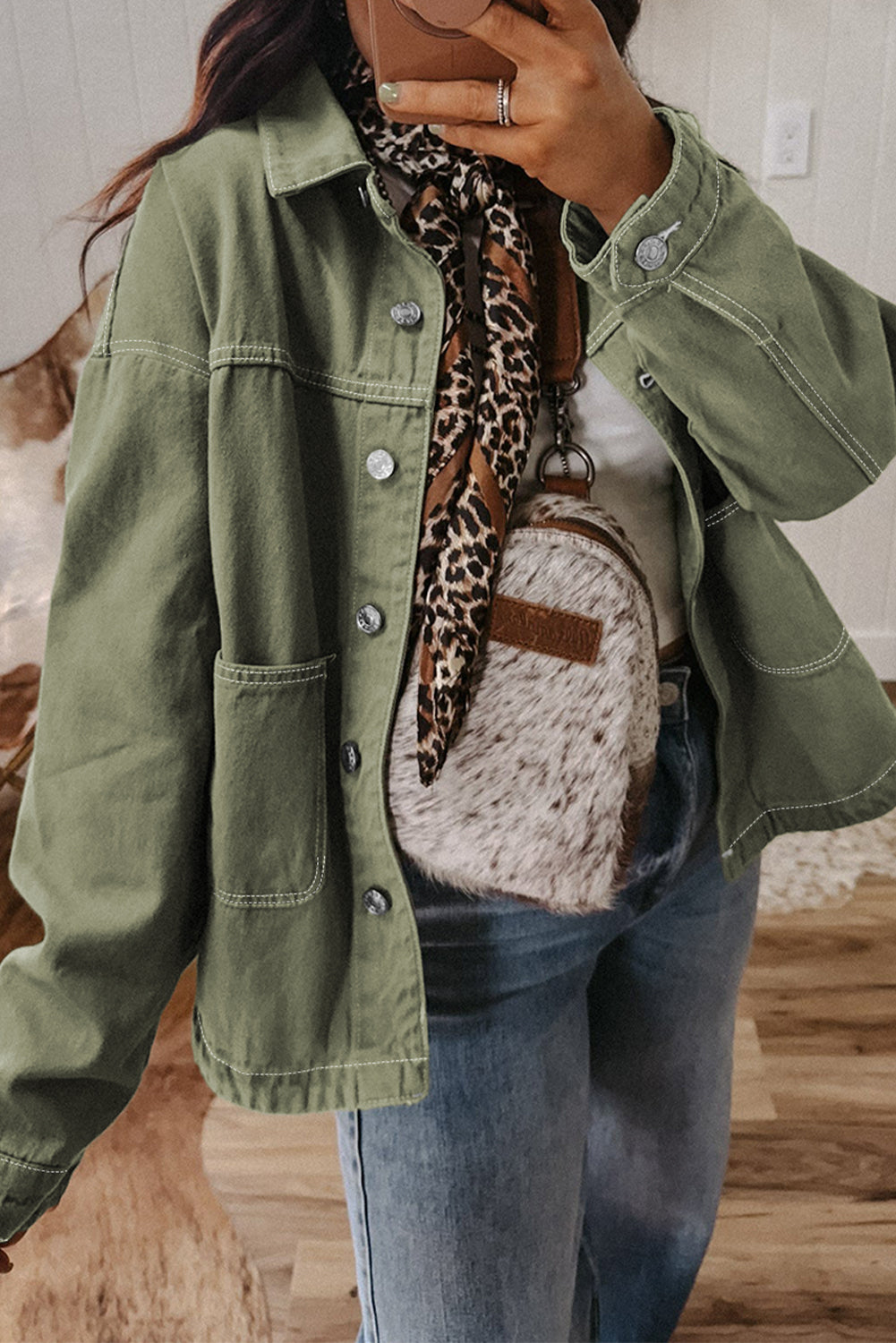 Patched Pocket Collared Button Front Boyfriend Denim Jacket - KaleaBoutique.com